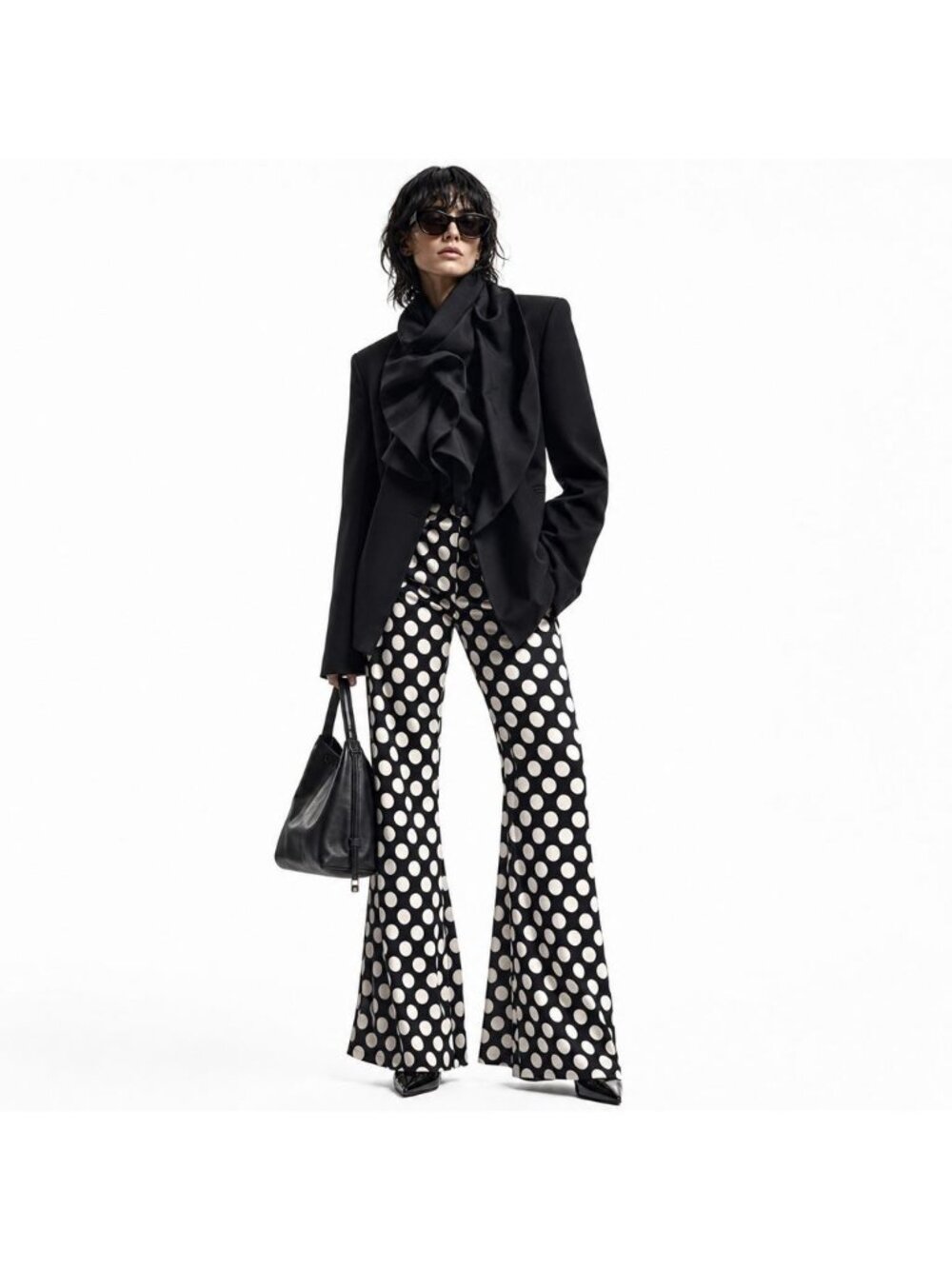 Polka Dot Flared Pants Black White Women L By European Ztation Retro Style Artsy